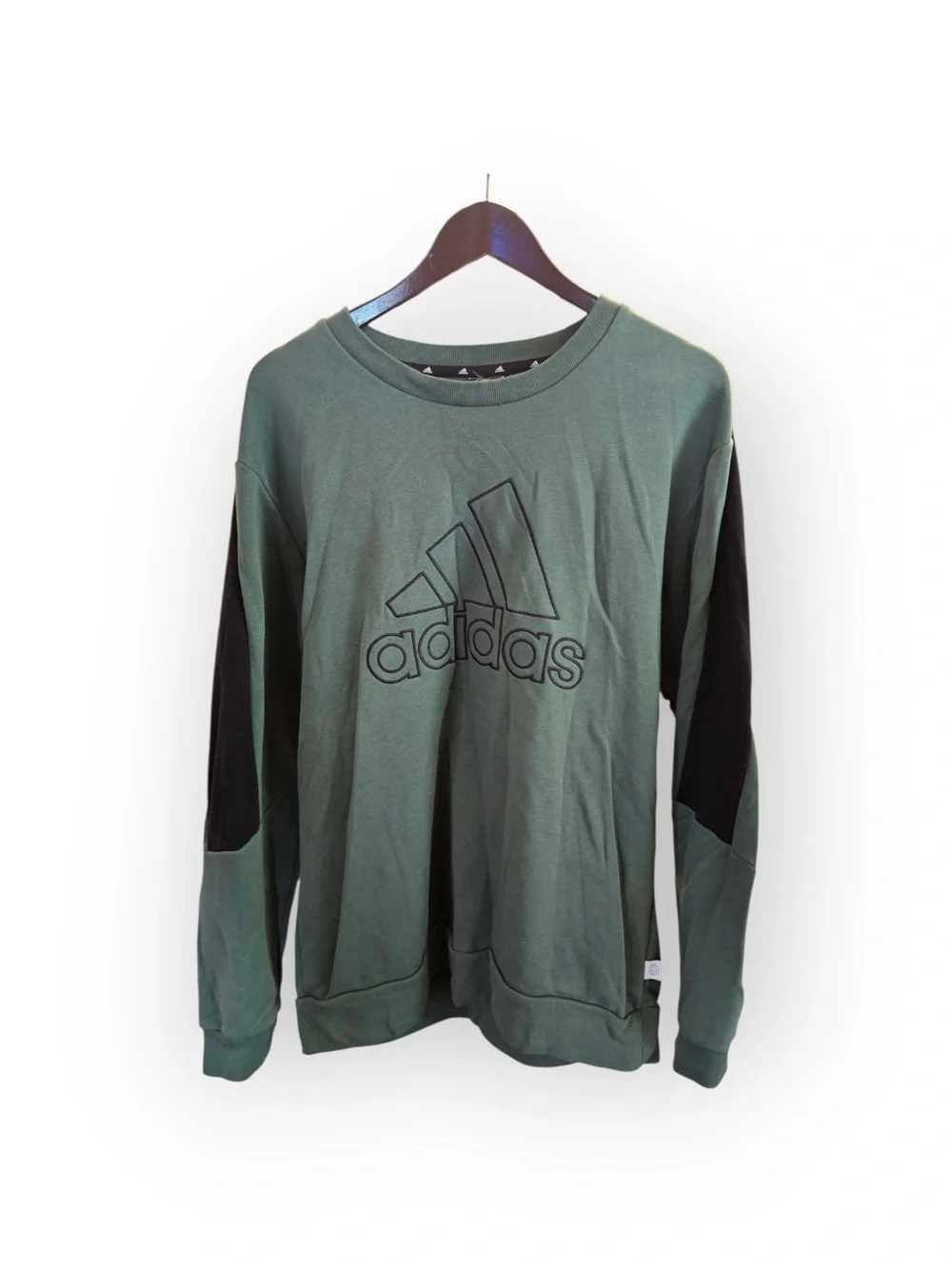 adidas Mens Large Green Black Colorblock Oversized Logo Crewneck Sweatshirt